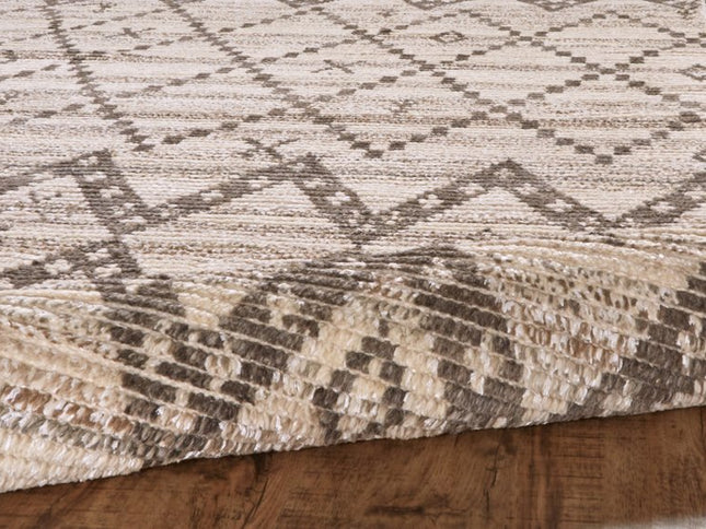 9' X 13' Taupe and Ivory Wool Geometric Hand Knotted Area Rug