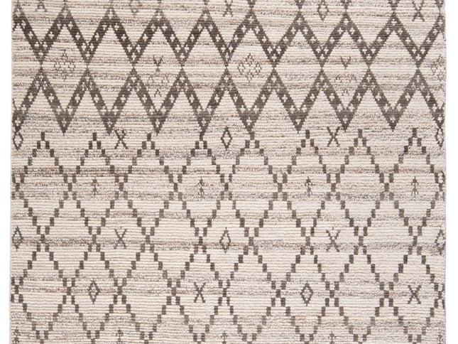 9' X 13' Taupe and Ivory Wool Geometric Hand Knotted Area Rug