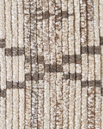 9' X 13' Taupe and Ivory Wool Geometric Hand Knotted Area Rug