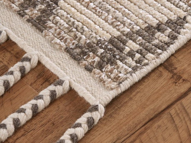 9' X 13' Taupe and Ivory Wool Geometric Hand Knotted Area Rug