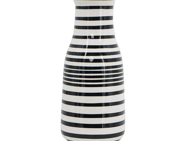 18" Black And White Hand Painted Stripe Ceramic Table Vase
