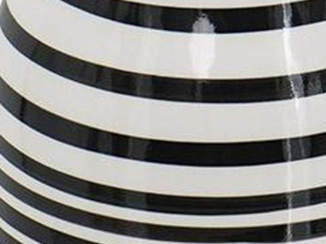 18" Black And White Hand Painted Stripe Ceramic Table Vase