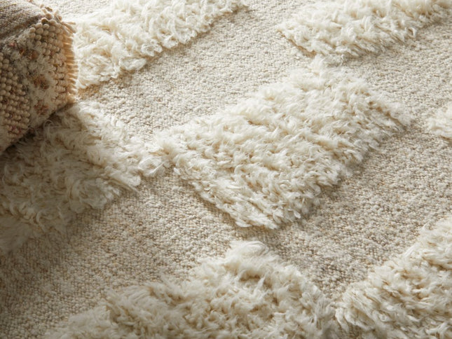 9' X 13' Ivory Wool Geometric Hand Woven Area Rug