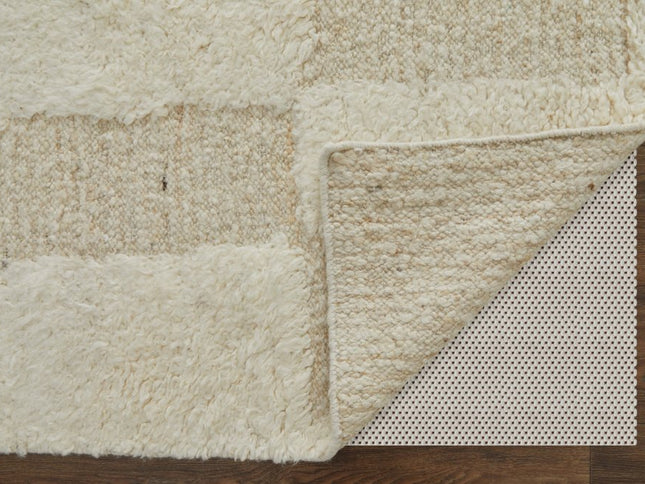 9' X 13' Ivory Wool Geometric Hand Woven Area Rug