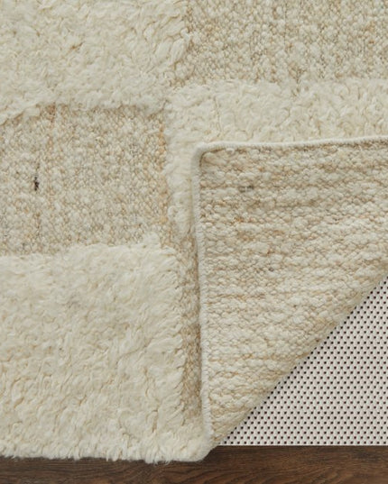 9' X 13' Ivory Wool Geometric Hand Woven Area Rug