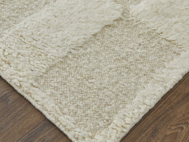 9' X 13' Ivory Wool Geometric Hand Woven Area Rug
