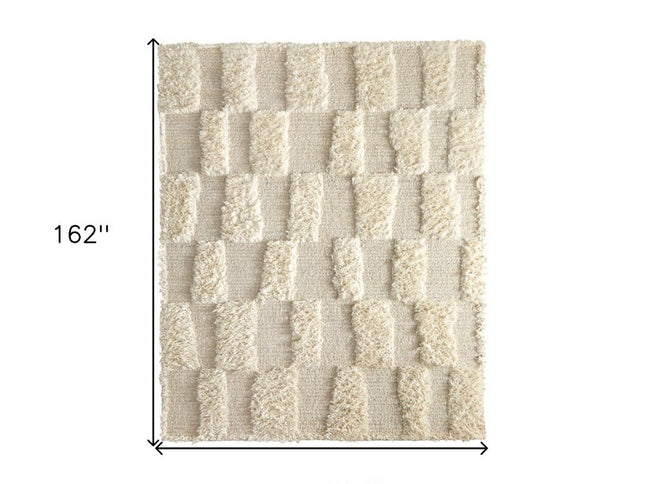 9' X 13' Ivory Wool Geometric Hand Woven Area Rug