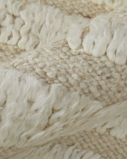 9' X 13' White and Tan Wool Striped Hand Woven Area Rug