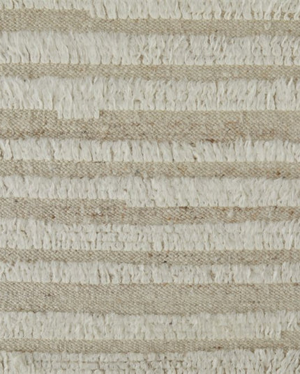 9' X 13' White and Tan Wool Striped Hand Woven Area Rug