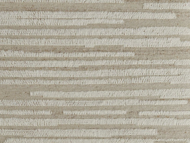9' X 13' White and Tan Wool Striped Hand Woven Area Rug