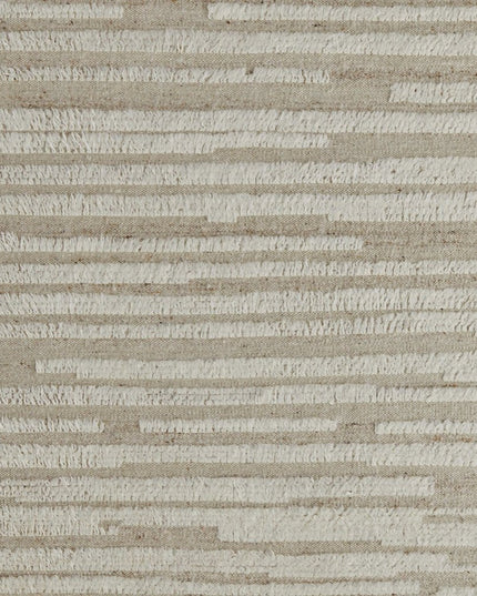 9' X 13' White and Tan Wool Striped Hand Woven Area Rug