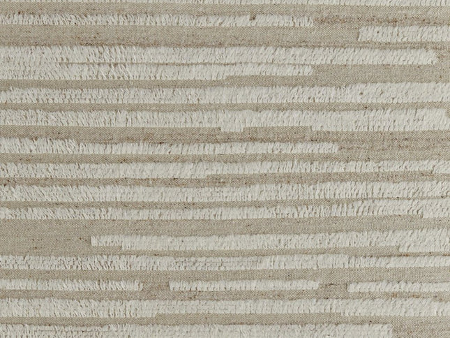 9' X 13' White and Tan Wool Striped Hand Woven Area Rug