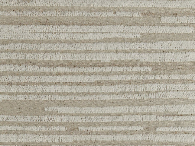 9' X 13' White and Tan Wool Striped Hand Woven Area Rug