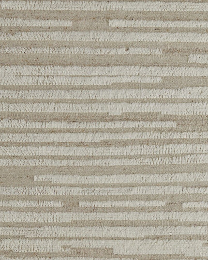 9' X 13' White and Tan Wool Striped Hand Woven Area Rug