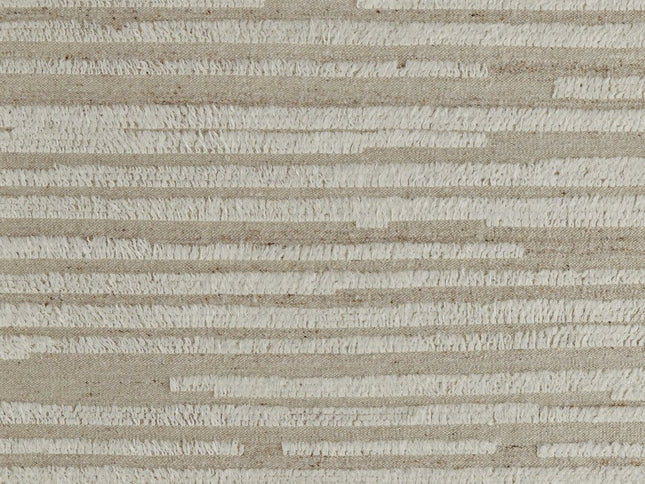 9' X 13' White and Tan Wool Striped Hand Woven Area Rug