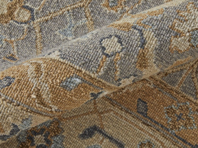 9' X 13' Tan and Gray Wool Oriental Hand Knotted Area Rug With Fringe