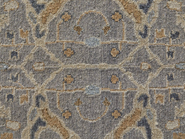 9' X 13' Tan and Gray Wool Oriental Hand Knotted Area Rug With Fringe