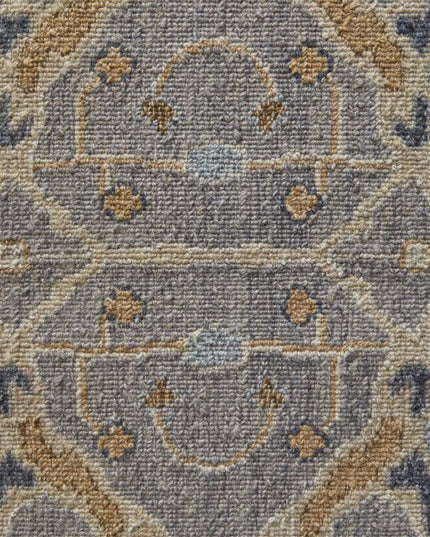 9' X 13' Tan and Gray Wool Oriental Hand Knotted Area Rug With Fringe
