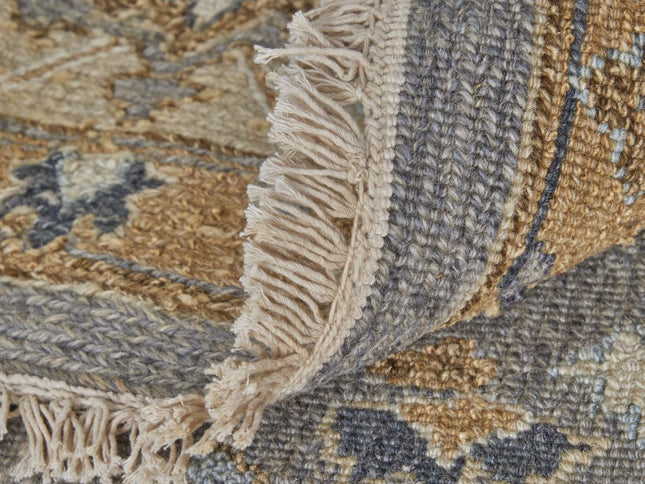 9' X 13' Tan and Gray Wool Oriental Hand Knotted Area Rug With Fringe