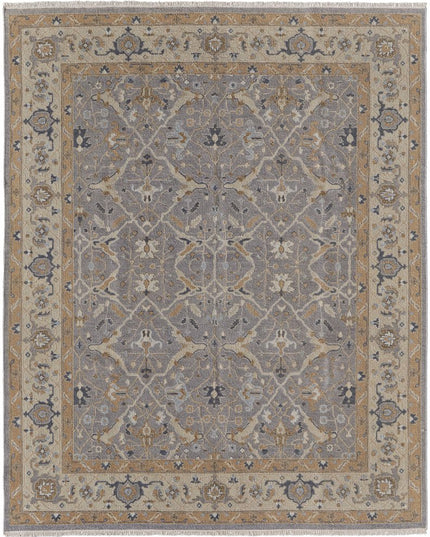 9' X 13' Tan and Gray Wool Oriental Hand Knotted Area Rug With Fringe