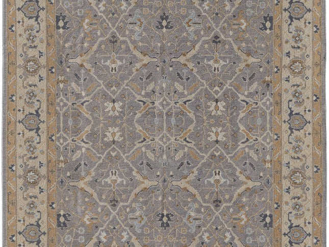 9' X 13' Tan and Gray Wool Oriental Hand Knotted Area Rug With Fringe
