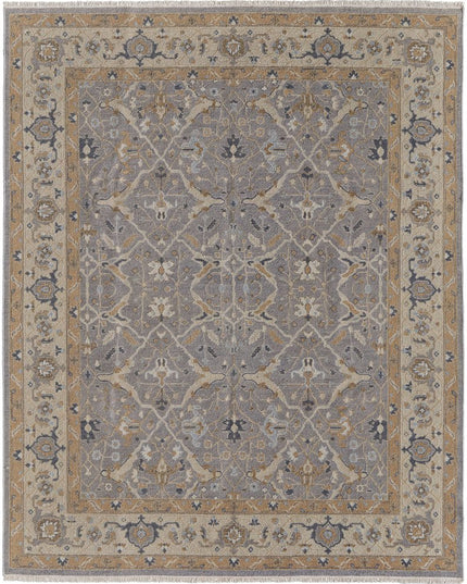 9' X 13' Tan and Gray Wool Oriental Hand Knotted Area Rug With Fringe