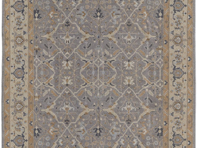 9' X 13' Tan and Gray Wool Oriental Hand Knotted Area Rug With Fringe