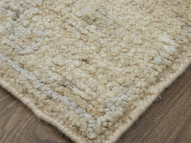 9' X 13' Tan and Ivory Wool Floral Hand Knotted Area Rug