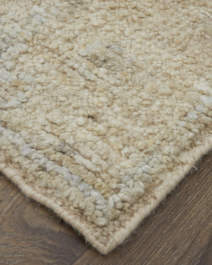 9' X 13' Tan and Ivory Wool Floral Hand Knotted Area Rug