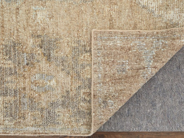 9' X 13' Tan and Ivory Wool Floral Hand Knotted Area Rug