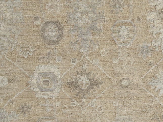 9' X 13' Tan and Ivory Wool Floral Hand Knotted Area Rug