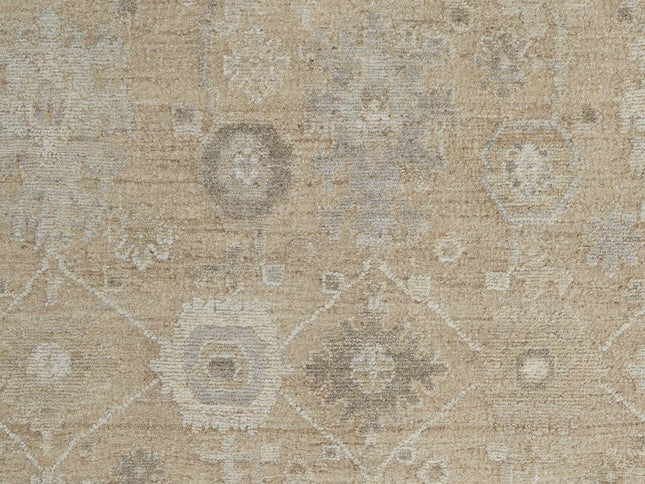 9' X 13' Tan and Ivory Wool Floral Hand Knotted Area Rug