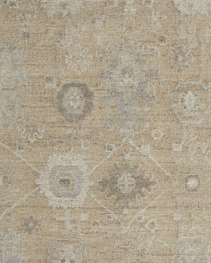 9' X 13' Tan and Ivory Wool Floral Hand Knotted Area Rug