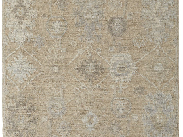 9' X 13' Tan and Ivory Wool Floral Hand Knotted Area Rug