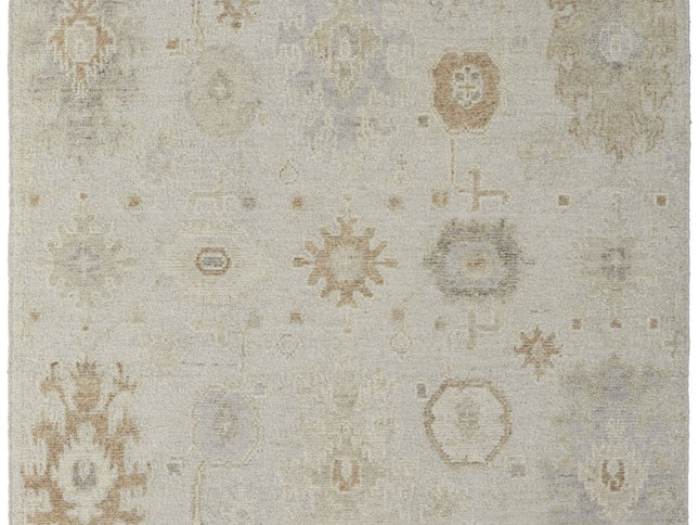 9' X 13' Tan and Gray Wool Floral Hand Knotted Area Rug