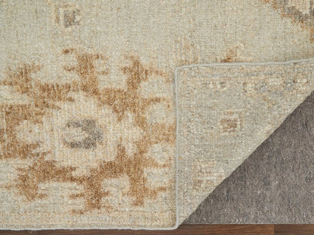 9' X 13' Tan and Gray Wool Floral Hand Knotted Area Rug