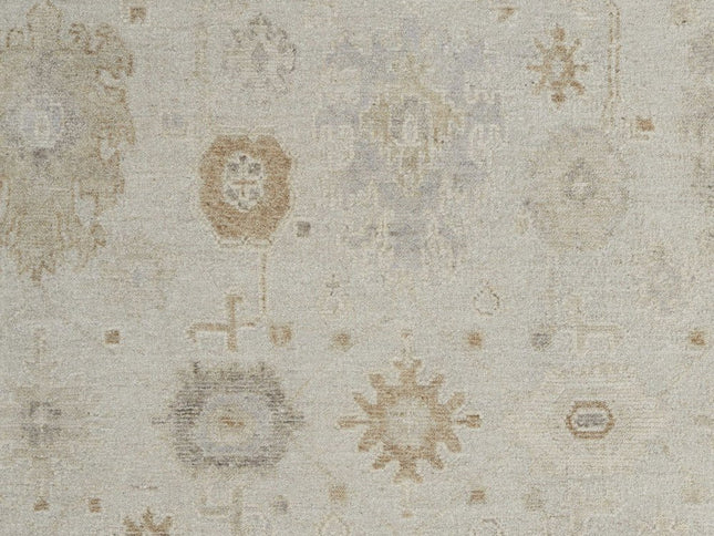 9' X 13' Tan and Gray Wool Floral Hand Knotted Area Rug