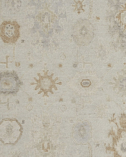 9' X 13' Tan and Gray Wool Floral Hand Knotted Area Rug