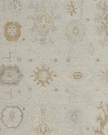 9' X 13' Tan and Gray Wool Floral Hand Knotted Area Rug