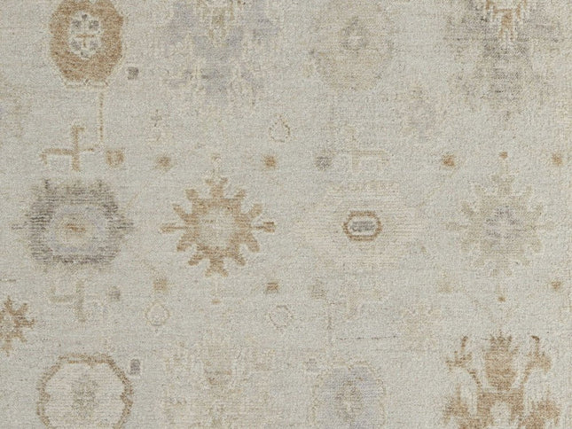 9' X 13' Tan and Gray Wool Floral Hand Knotted Area Rug