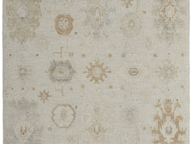 9' X 13' Tan and Gray Wool Floral Hand Knotted Area Rug