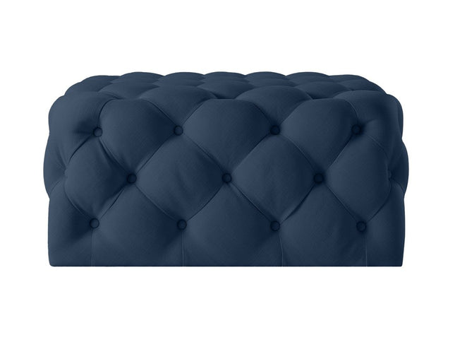 33" Navy Blue Velvet Rolling Tufted Cocktail Ottoman