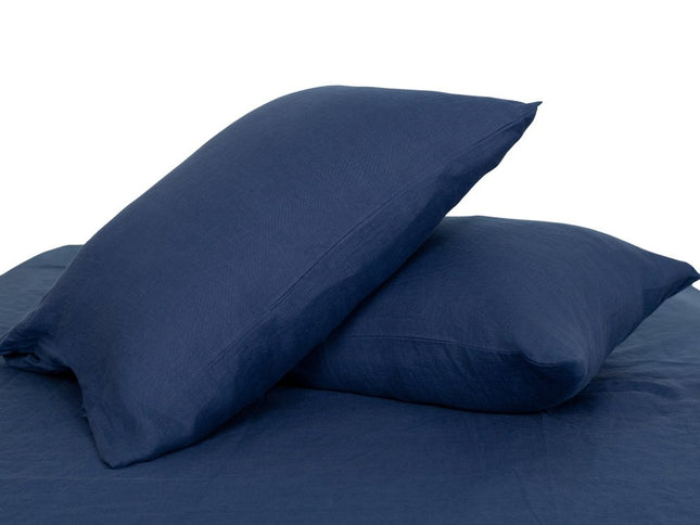 Set of Two Navy Blue Linen Standard Pillowcases
