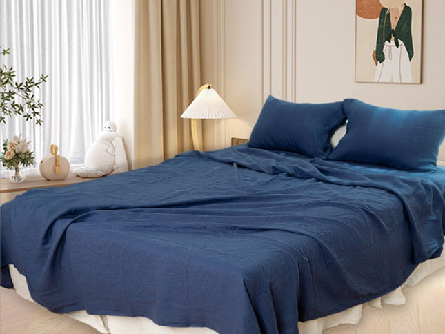 Set of Two Navy Blue Linen Standard Pillowcases