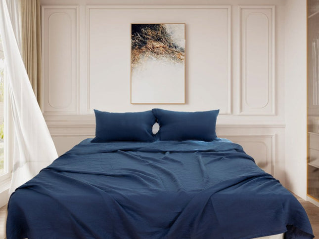 Set of Two Navy Blue Linen Standard Pillowcases