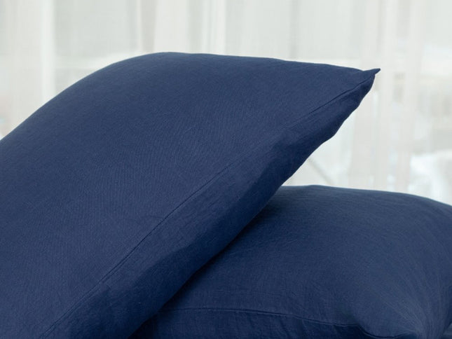 Set of Two Navy Blue Linen Standard Pillowcases