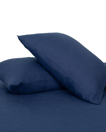 Set of Two Navy Blue Linen Standard Pillowcases