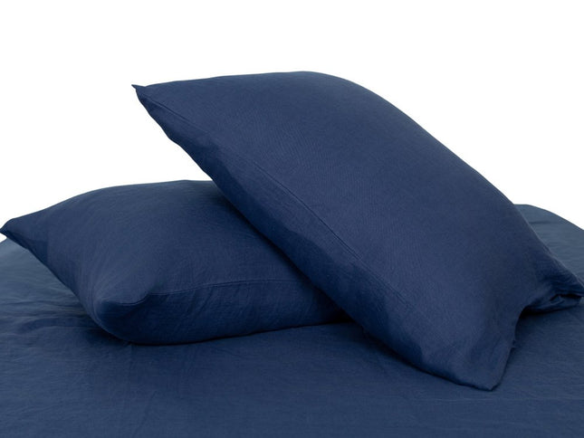 Set of Two Navy Blue Linen Standard Pillowcases