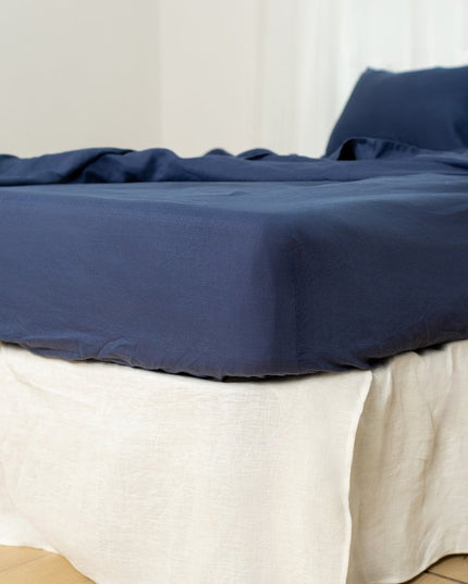 Navy Blue Linen Queen Fitted sheet