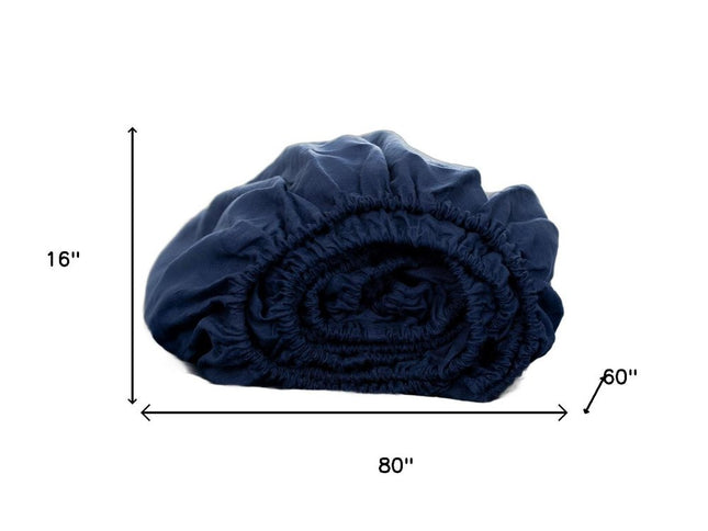 Navy Blue Linen Queen Fitted sheet